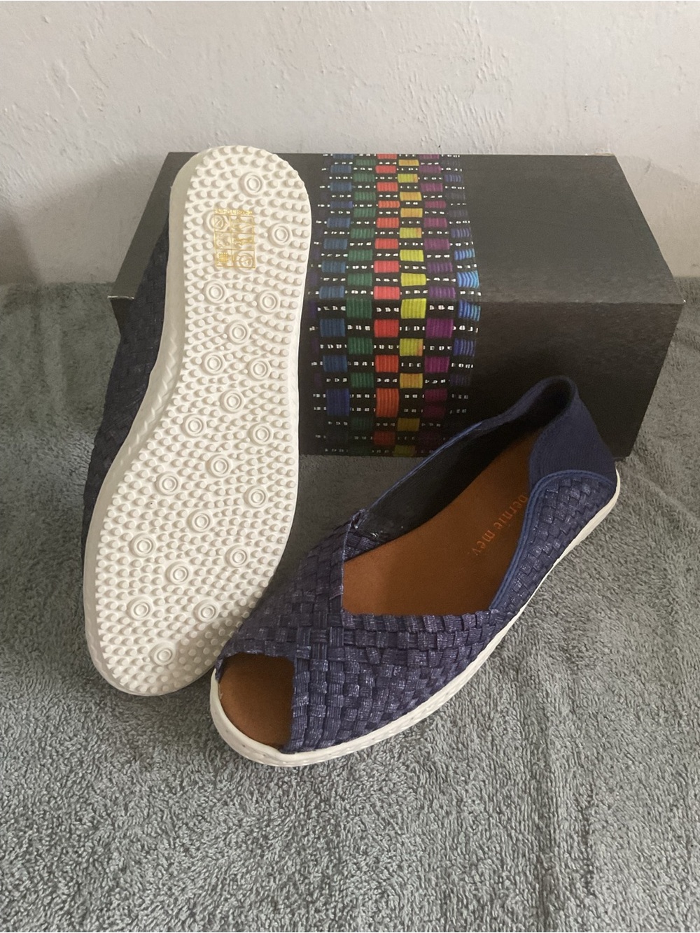 bernie mev. Navy Woven Peep-Toe Slip-Ons - Picture 3 of 4